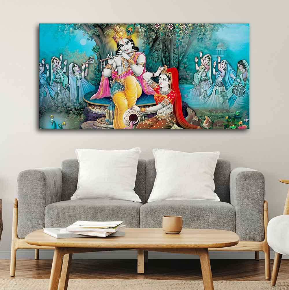 VIBECRAFTS Canvas Paintings for Living Room Drawing Room Hindu Radha Krishna Canvas Wall Painting Fitted With Wooden Frame For Home | Office | Living Room | Gift (PTVCH_2494)
