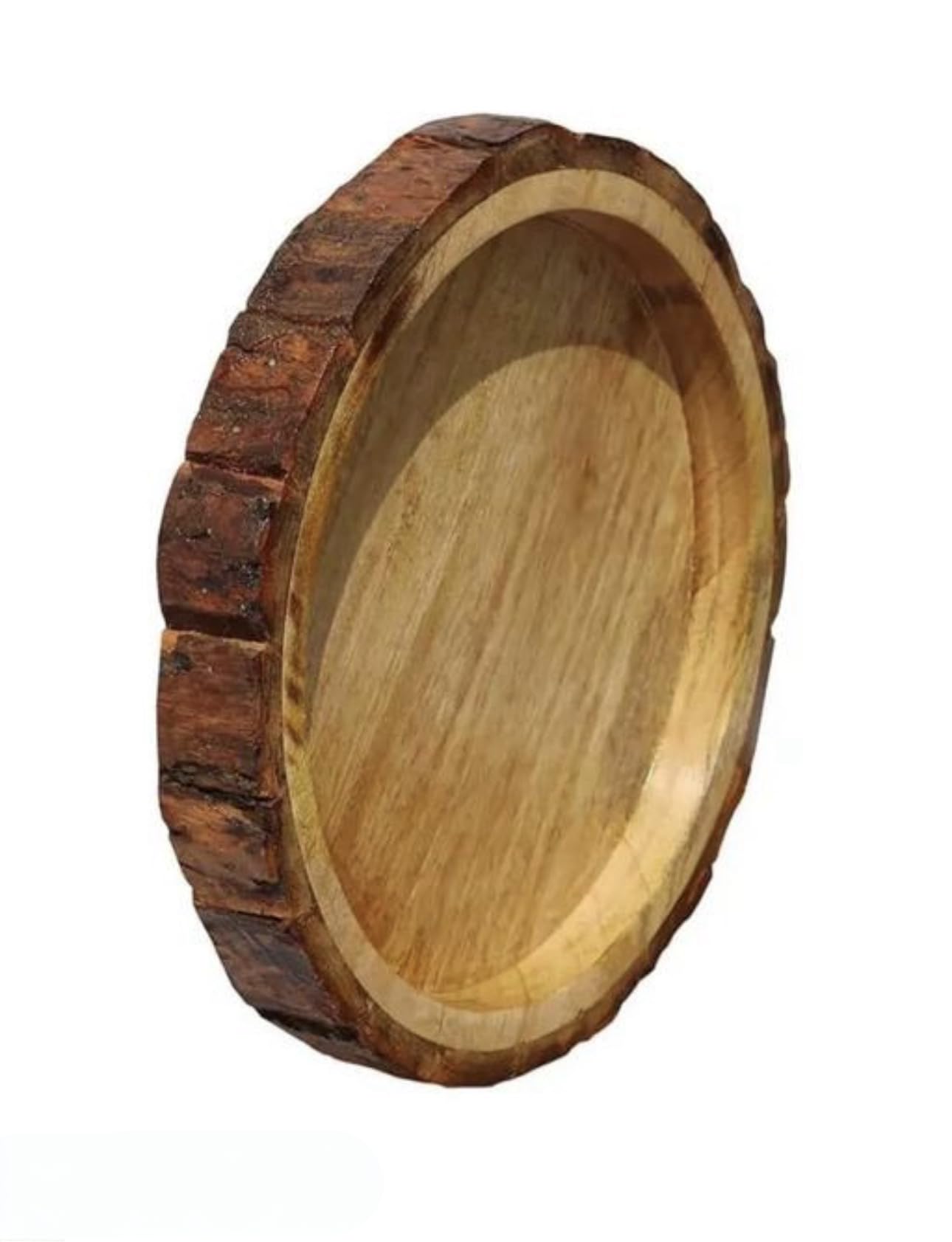 JP WOOD CRAFT Handcrafted Wooden Serving Tray | Round Table Décor Platter | Premium Rustic Wooden Tray for Dining, Home, and Kitchen.