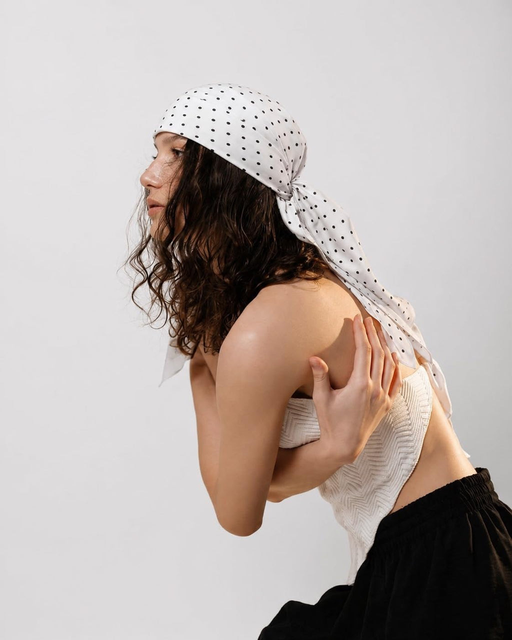Grey Exim White Black Polka Dot Square Head Scarf for Women | 90 x 90 cm Polyester Fashion Hair Scarf | Neck Scarf | Cotton Look Square Bandana