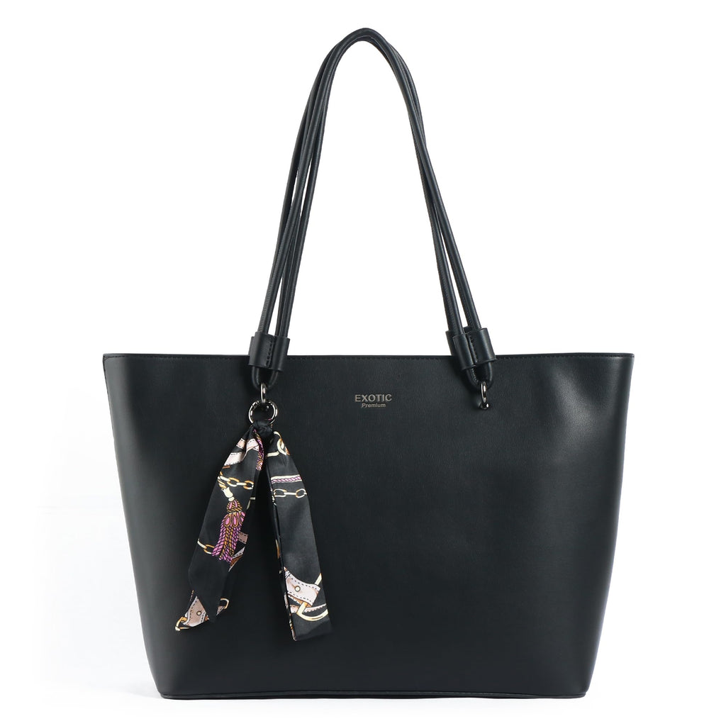 EXOTIC Celeste Structured Tote Bag with Laptop Compartment | Premium Minimal Design | Multi-Section Interior | Everyday Work & Travel Tote (Black)