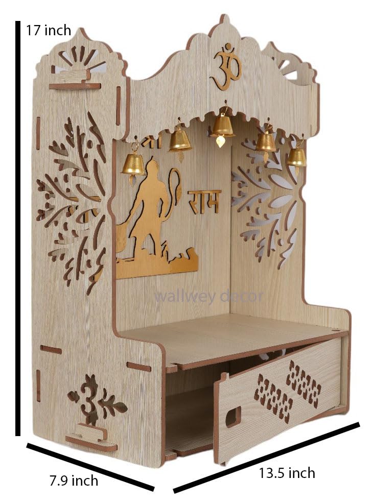 HOMEWEY DECOR Handcrafted Wooden Home Temple for Wall Mount | Premium Pooja Mandir with Strong Support for Heavy Idols | Luxurious Finish Wooden Mandir for Home, Office & Prayer Room (Style 3)
