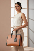 HORRA Women's 13 Inch Laptop Bag With Padded Compartment - Tan | Faux Leather Laptop Handbag for Work| For College | For work Latest Stylish Ladies Laptop Handbag