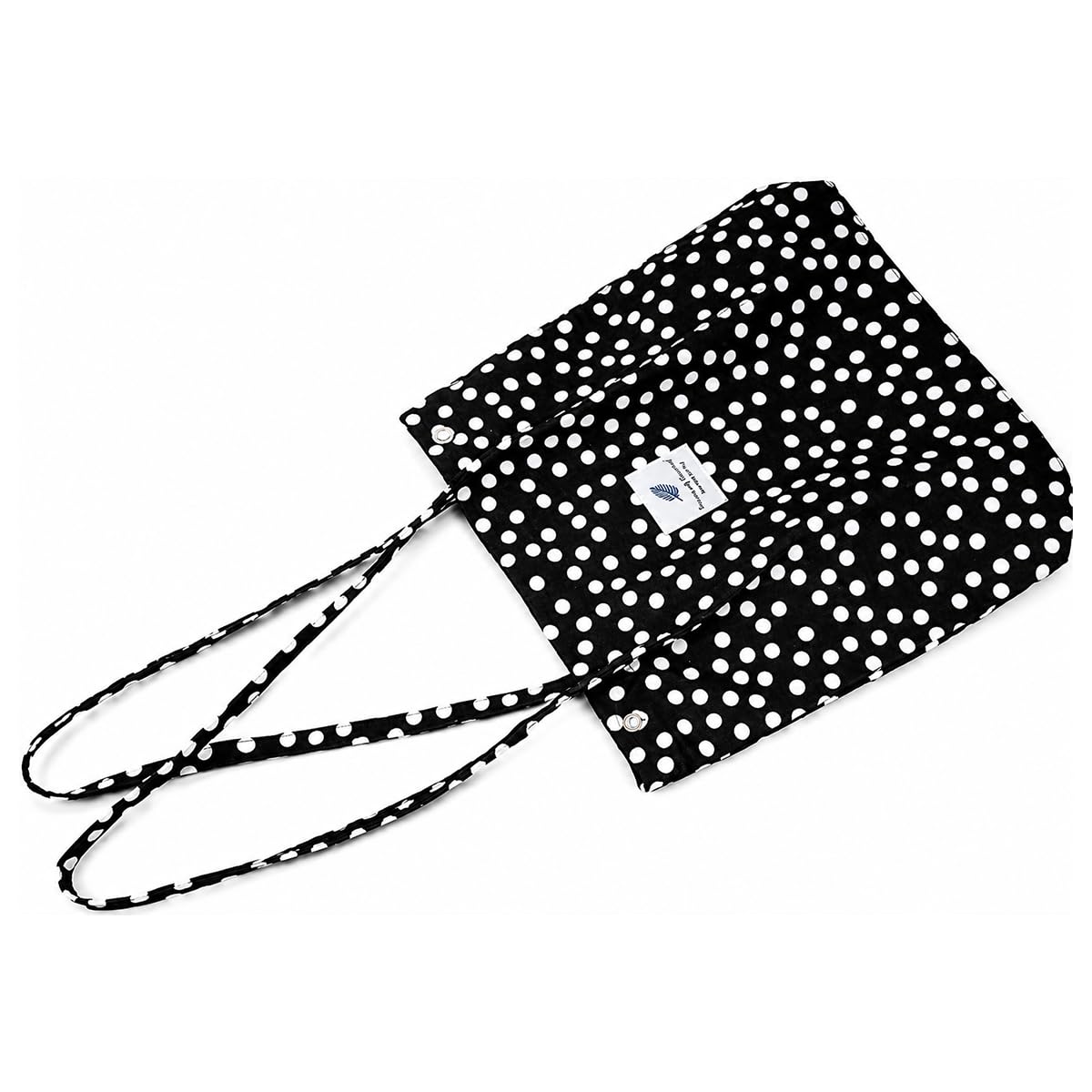 Lyrovo Women Corduroy Shoulder Tote Bag for Work Beach Travel and Shopping Grocery (White Polka)