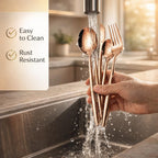 ANH MART Mirror Finish Rose Gold Plated Stainless Steel Flatware Set Copper Silverware Set Spoon Color Cutlery Set [Dinner Fork-Tea Spoon-Salad Spoon-Knife] Set of (Rose Gold 32)