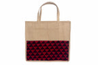 MAATRU JUTE & HANDICRAFT Eco Friendly Jute Bags for Lunch Box,Shopping with Dabu Print Mehroon Cotton Fabric | Stylish and Sustainable Hand Bag | Zipper Closure | Beige | Pack of 1