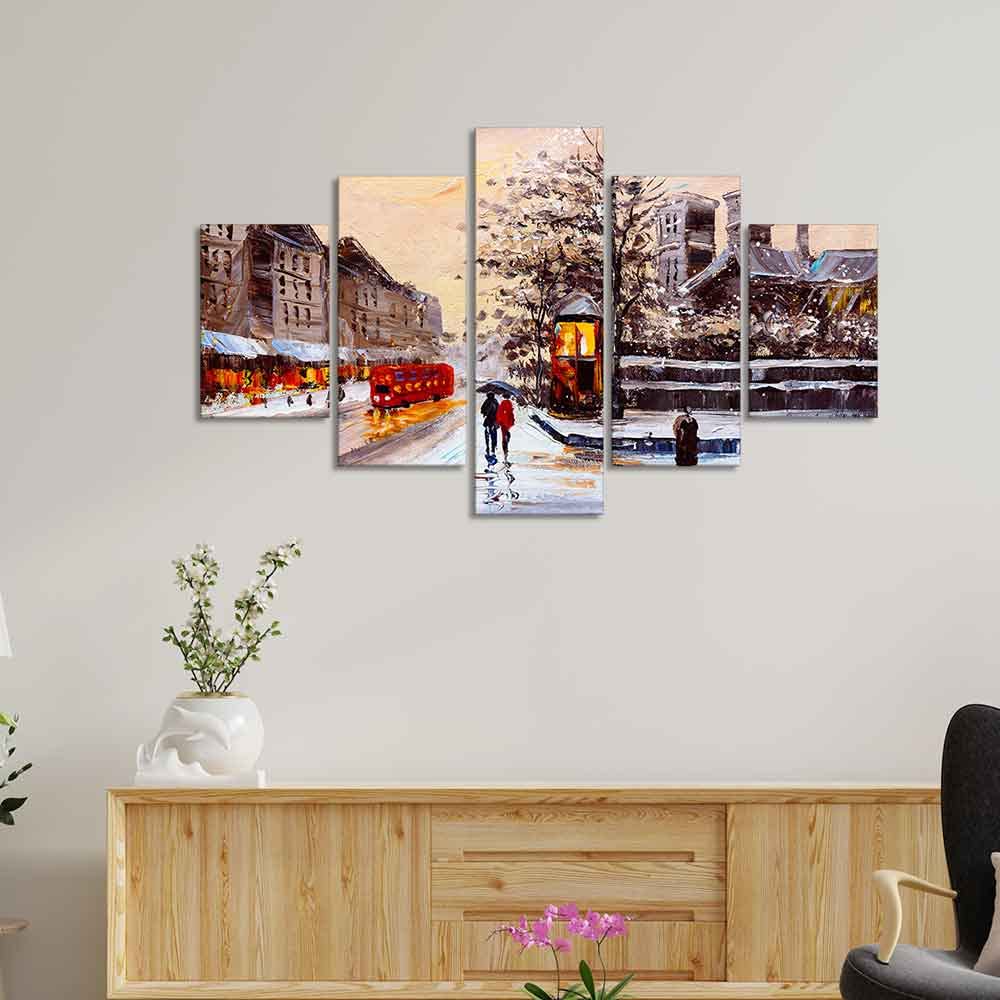VIBECRAFTS Street View of London Five Pieces Canvas Wall Painting For Home|Office|Living Room|Gift (PTVC5Pcs1_5515)
