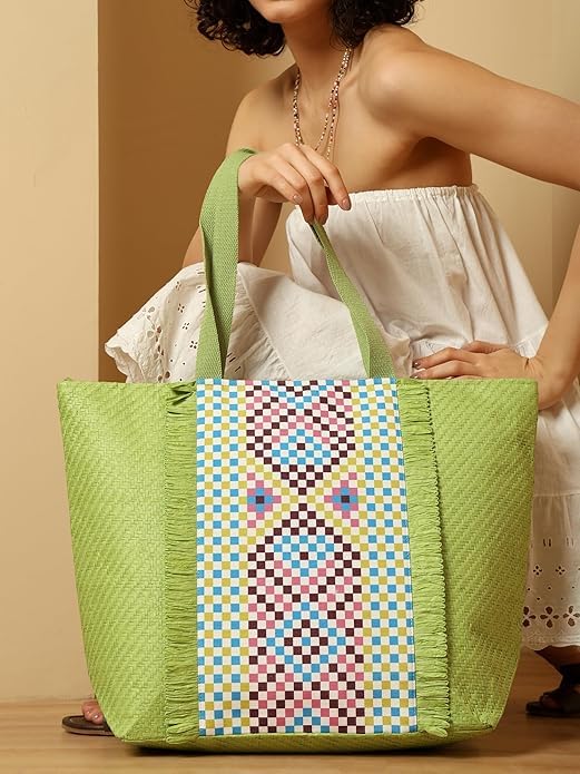 ASIAN Beach Tote Bag with Rope Handles For Women & Girls Beige with Pink Palm Print | Large Shoulder Bag, Stylish Designer Handbag, Lightweight, Perfect for Office Bag, College Bag & Shopping Use
