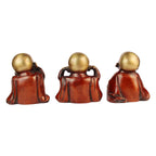 Svarup Three Wise Monks in Brass Statues of Baby Buddha Who Hear No Evil Don't Do Evil, Don't Speak Evil Set of Three Buddha Statues Height 5 Inch Weight 4 Kg Color Cherry Gold