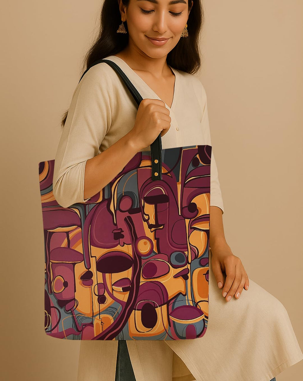 Kalankit Classic Tote Bag For Women | Canvas Printed Totes For Women | Aesthetic Shoulder College Bag For Girls | Vegan Leather Lightweight Everyday Handbag | Gift for Woman | Memory in Disguise