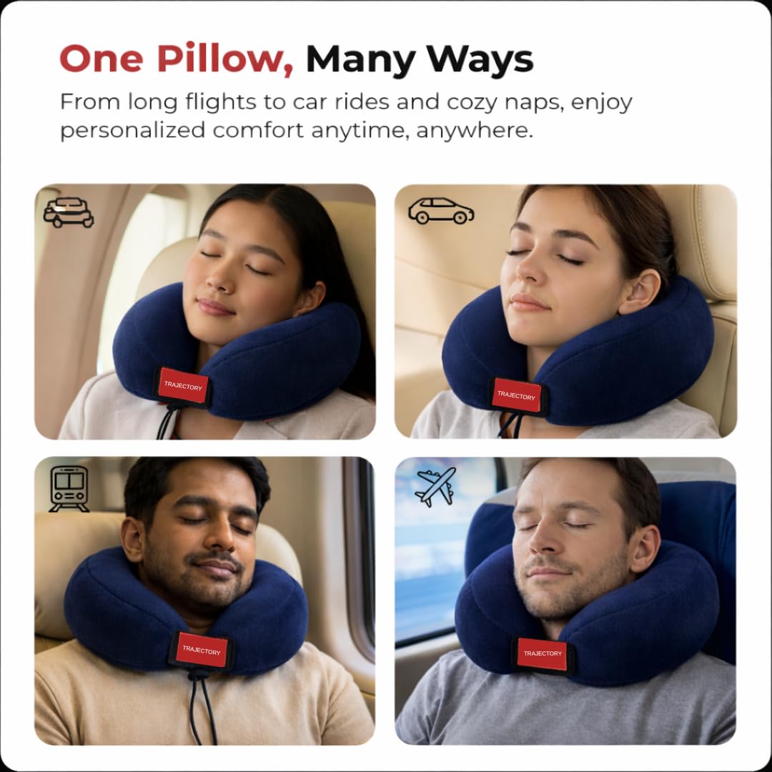 Trajectory Travel Neck Pillow with Sleeping Eye Mask Combo for Travelling and Sleeping in Airplane Flight, Cab, Car, Train, Bus for Men and Women Black (As seen on Shark Tank)
