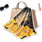 AMN Trendzz Satin Silk Scarf for Women, Stylish Satin Scarf 65×65 cm Square, Scarf for Women Elegant Head and Neck Accessory for Fashion, Travel and Gifting. (Golden Floral Abstract – Black & Yellow)
