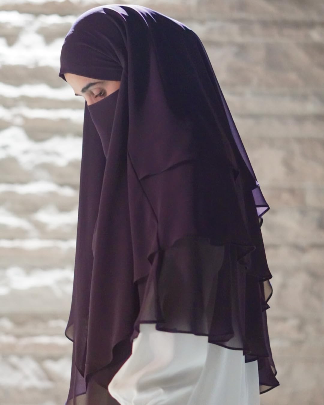 TRIPLE LAYER KHIMAR HIJAB/MULTI LAYER HIJAB/FULL SIZE KHIMAR LAYER (DARK PURPLE)