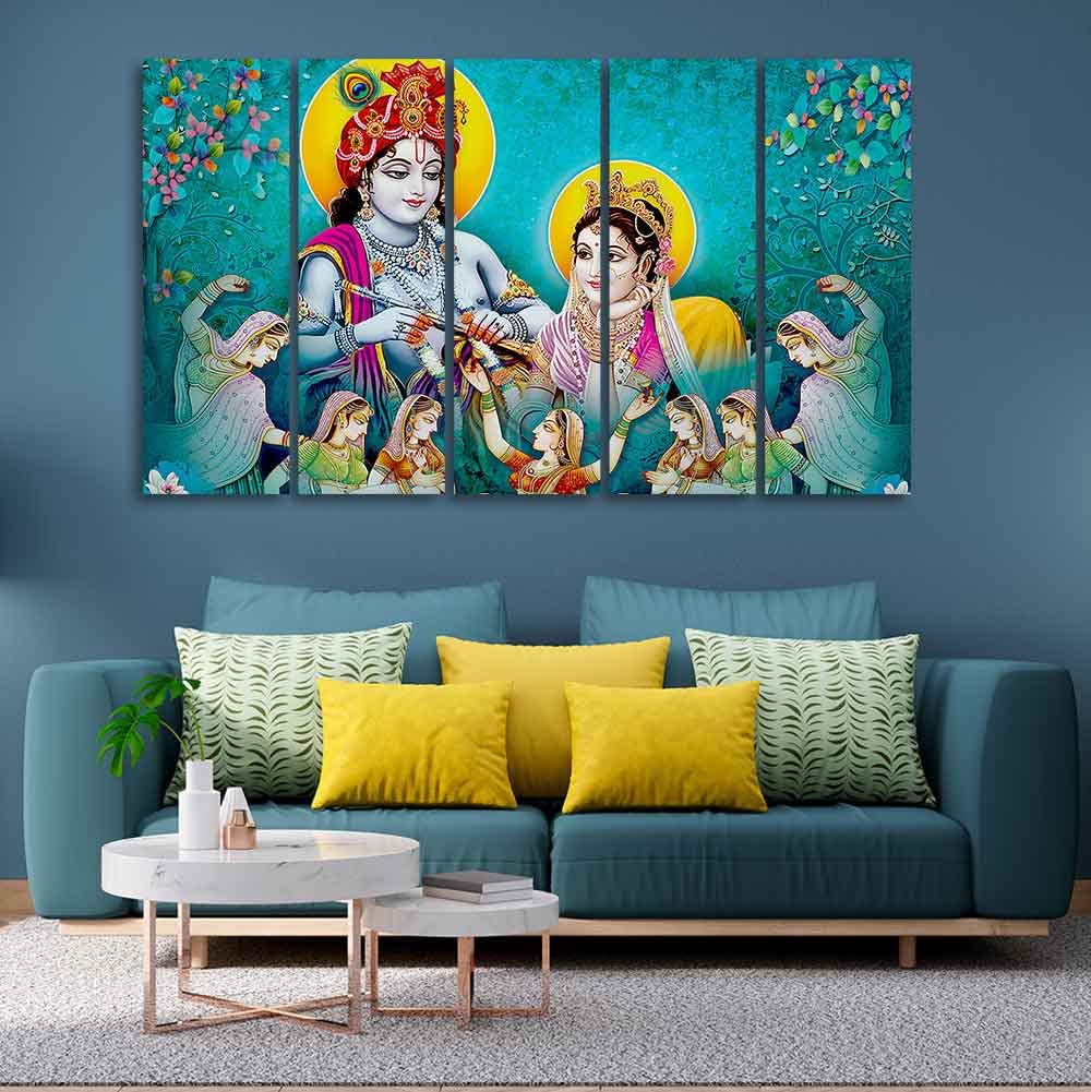 VIBECRAFTS Beautiful Shree Radha Krishna 5 Pieces Canvas Wall Painting For Home | Office | Living Room | Gift (PTVC5Pcs4_8534)