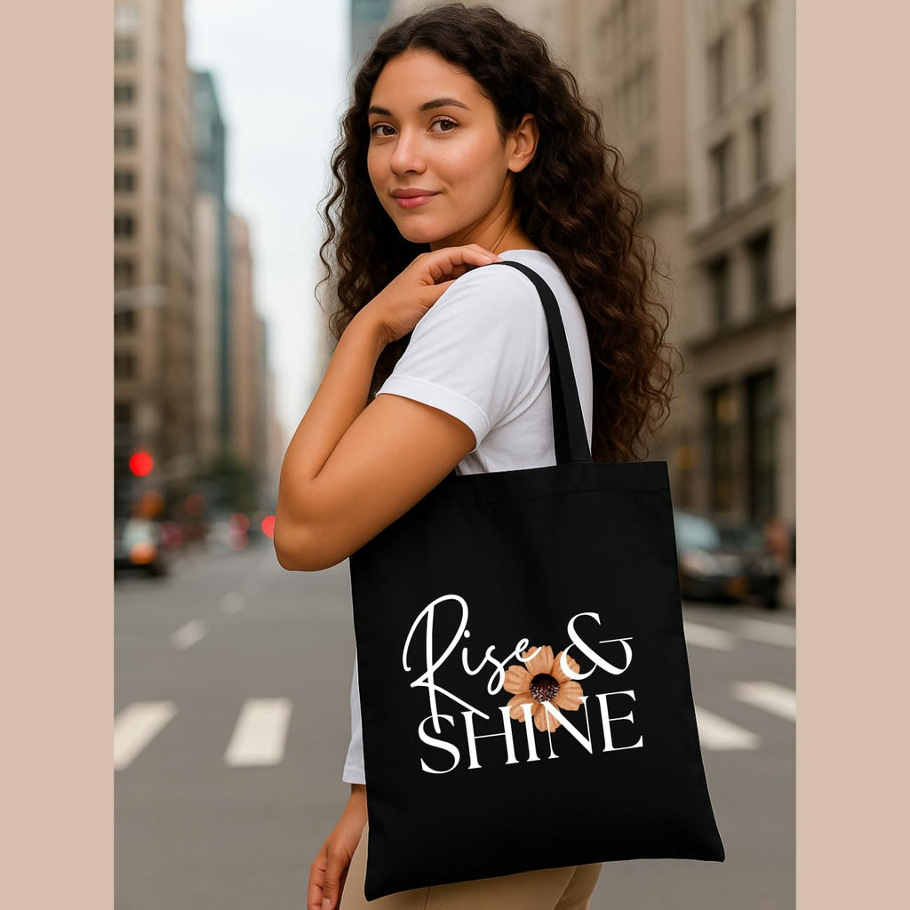 Peach Blossom Women’s Cotton Printed Tote Bag_BLK - RISE & SHINE