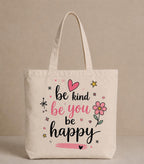 Supadaa Large Canvas Tote Bag For Women With Zipper Premium Cotton Shoulder Handbag Reusable Shopping Office College Travel Beach Grocery Bag (Happy)