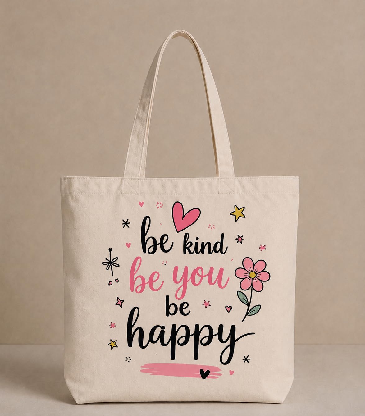 Supadaa Large Canvas Tote Bag For Women With Zipper Premium Cotton Shoulder Handbag Reusable Shopping Office College Travel Beach Grocery Bag (Happy)