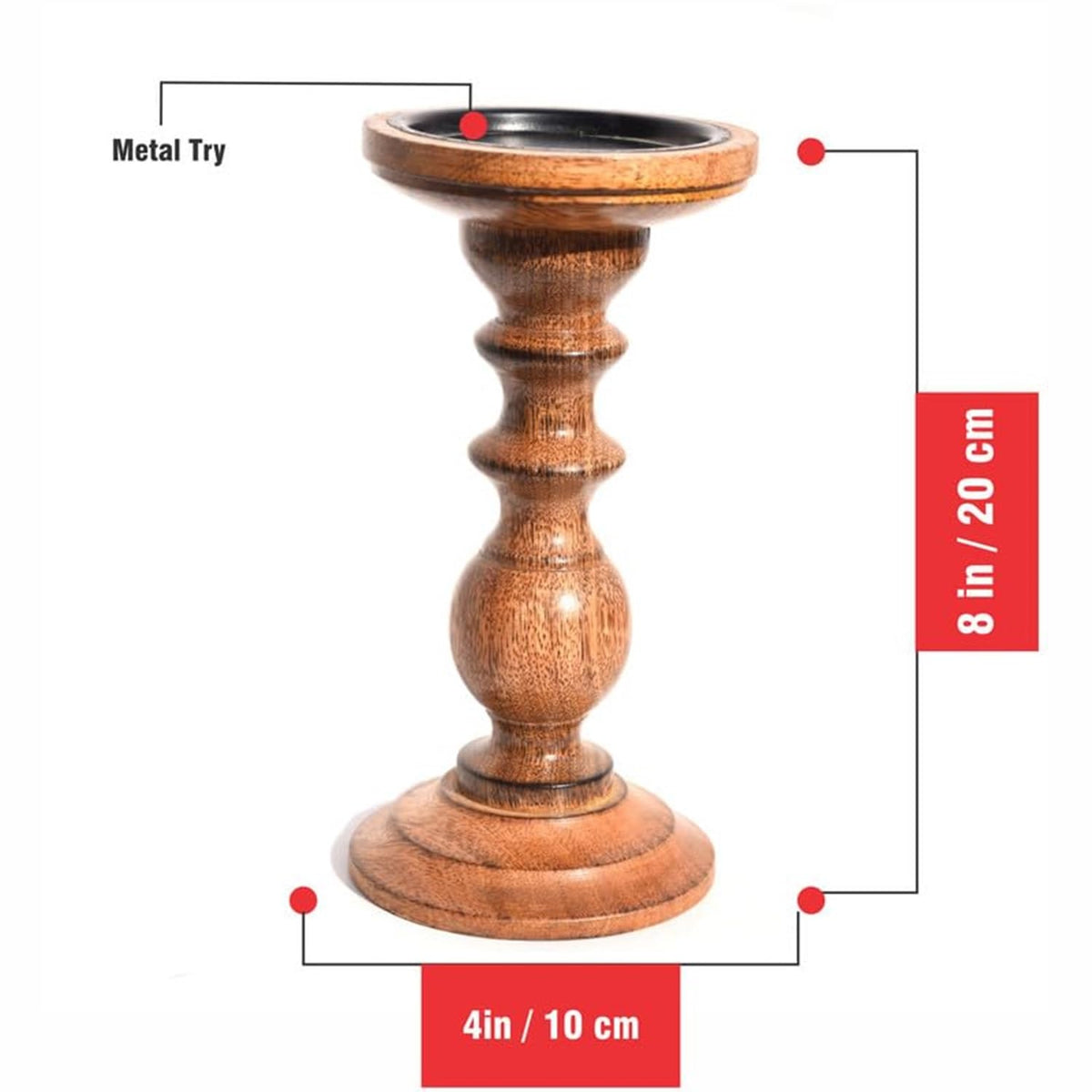 Pure Source India Wooden Candle Holder for Pillar Candles, Natural Mango Wood Vintage Style 8 Tall Candle Stand for Fireplace Dining Table Centrepiece, Decorative Item for Home