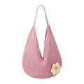 PALAY® Crochet Bags for Women Stylish Pink Mesh Straw Tote Bag with Flower Brooch Summer Vacation Knitted Beach Handbag for Woman