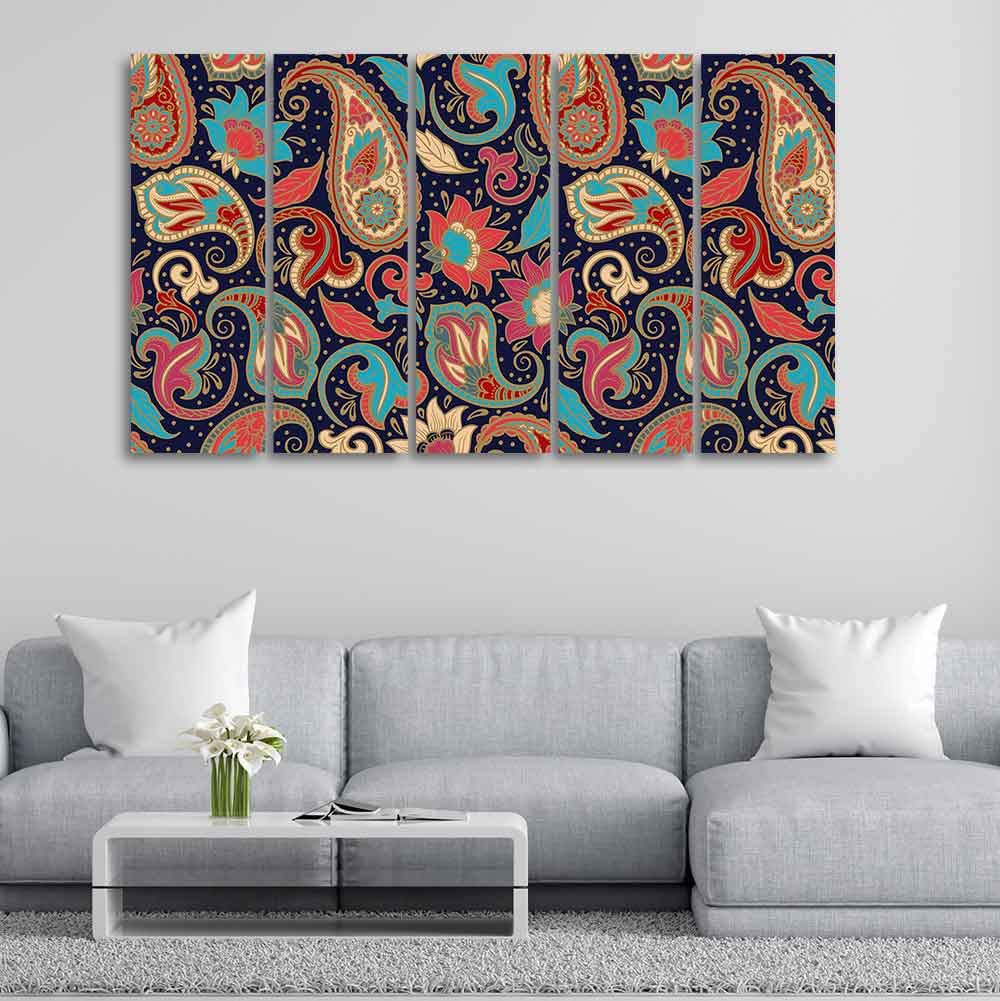 VIBECRAFTS Beautiful Floral Madhubani Art Wall Painting Set of Five For Home|Office|Living Room|Gift (PTVC5Pcs4_8572)