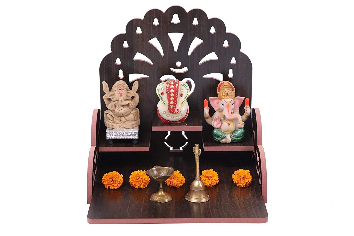 CRAFTSFY Home Decorative Wooden Temple/Pooja Mandir/Mandap/Wooden Mandir (Size : Medium) (Black)