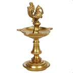 Artvarko Brass Bird Traditional Peacock 5 Wick Diya Oil Lamp Table Decor Diyas for Pooja Religious Diwali Gifts with Stand for Home Puja Temple Showpiece 8 Inch