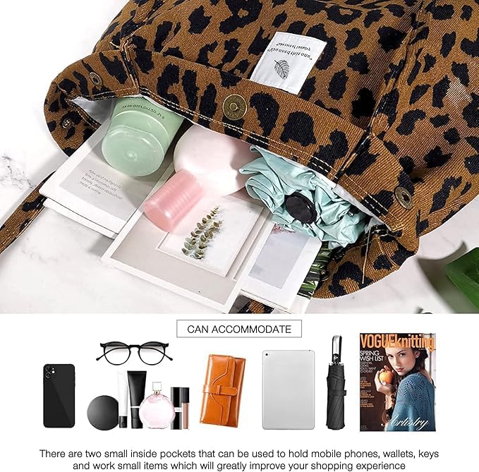 BROGBUS Casual Design Shoulder Handheld Tote Handbag for Women, Girls Canvas Jhola Bag for College Office Use (Leopard Color)