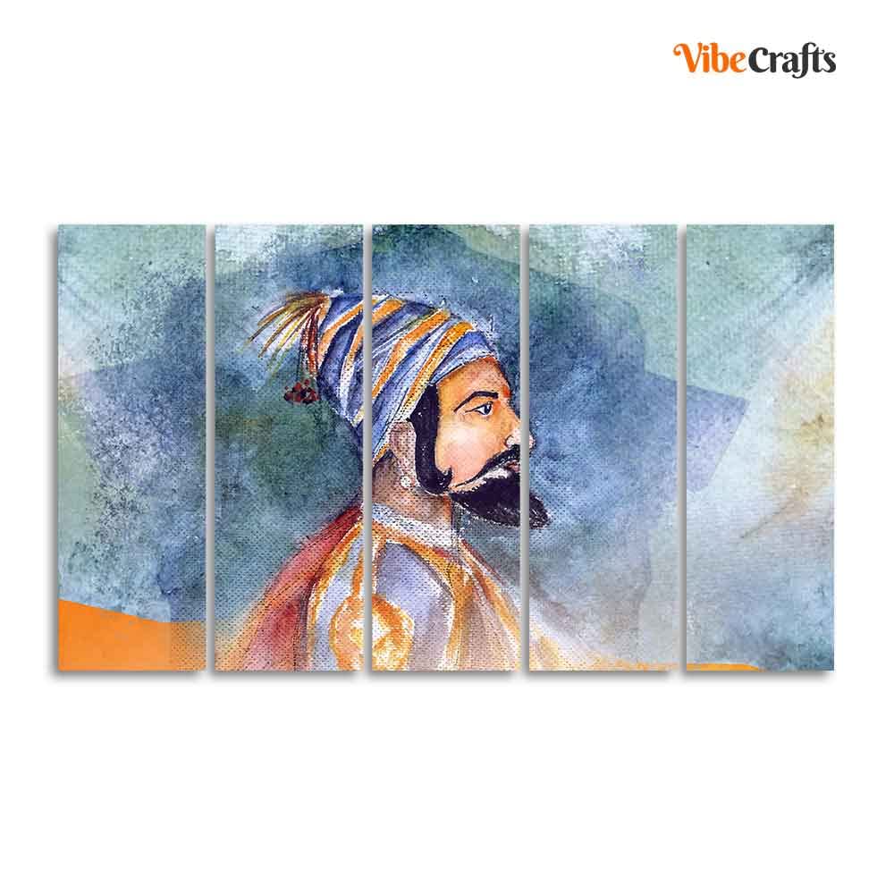 VIBECRAFTS Chhatrapati Shivaji Maharaj Wall Painting Five Pieces For Home|Office|Living Room|Gift (PTVC5Pcs4_8734)