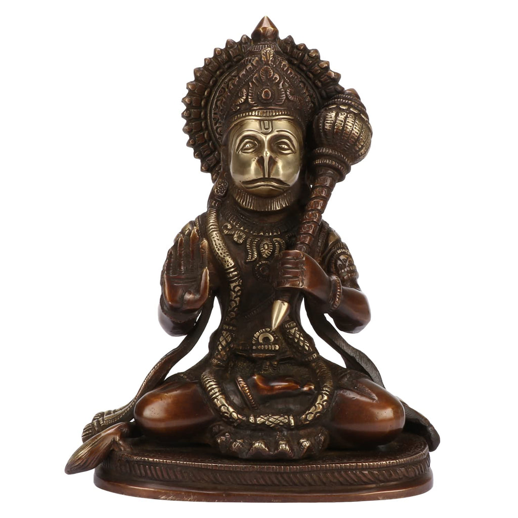 ARTVARKO Lord Hanuman Ji Murti Bajrangbali Antique Brass with Gada Bhagwan Statue Showpiece for Pooja Gift Living Room Decoration Home Décor 8 Inches