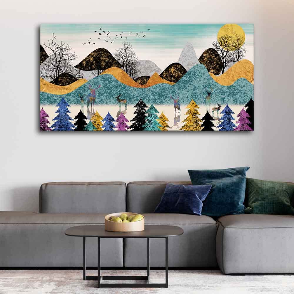 VIBECRAFTS Canvas Paintings for Living Room Drawing Room Modern Art Forest Canvas Wall Painting Fitted With Wooden Frame For Home | Office | Living Room | Gift (PTVCH_2472N)
