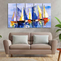 VIBECRAFTS Boats in Ocean 5 Pieces Canvas Wall Painting For Home | Office | Living Room | Gift (PTVC5Pcs4_8521)