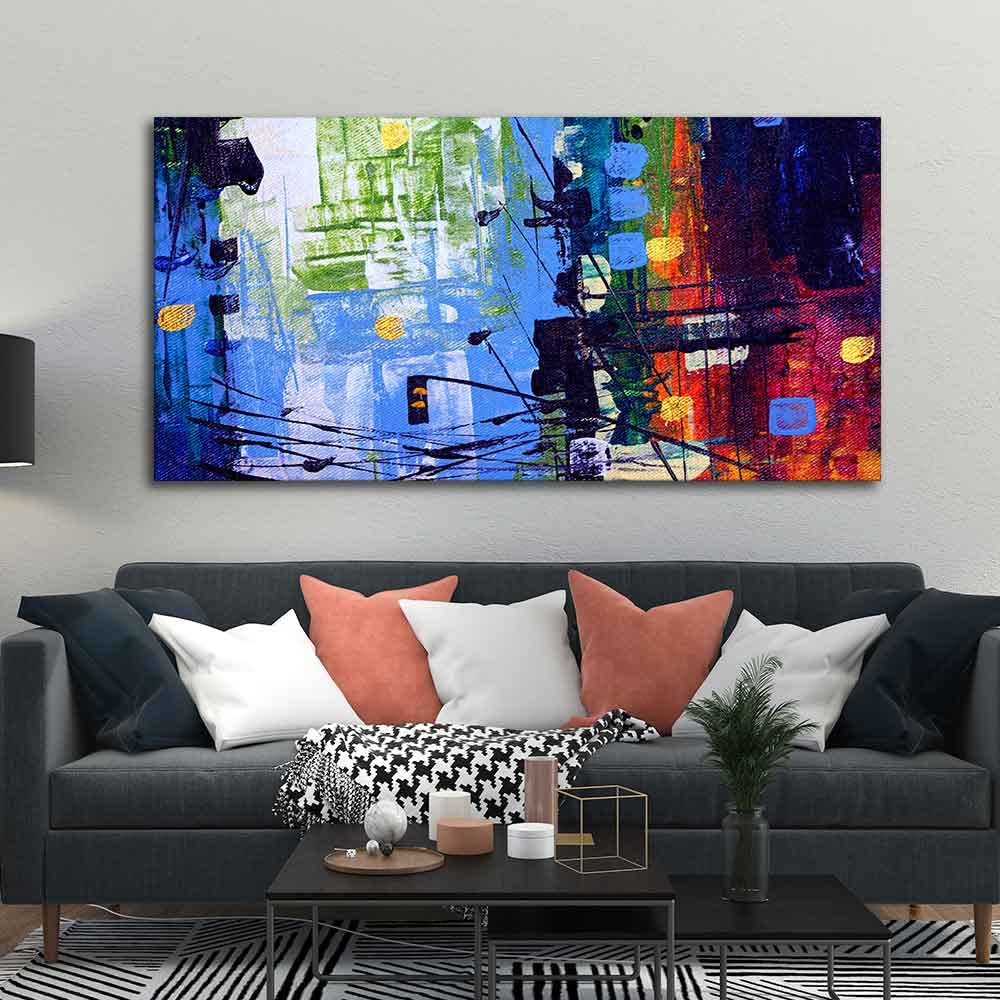 VIBECRAFTS Canvas Paintings for Living Room Drawing Room Abstract Art Canvas Wall Painting of Cityscape for Home|Office|Gift(PTVCH_2373)