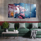VIBECRAFTS Mushroom House in Enchanted Fairy Tale Forest Wall Painting of Five Pieces For Home|Office|Living Room|Gift (PTVC5Pcs2_6560)