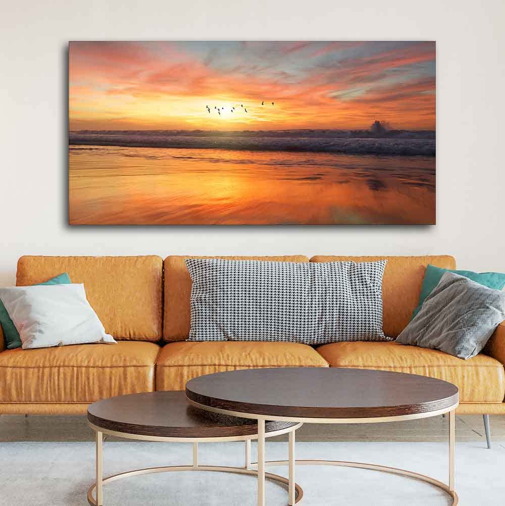 VIBECRAFTS Canvas Paintings for Living Room Drawing Room Sunset Canvas Wall Painting Fitted With Wooden Frame for Home | Office | Gift (PTVCH_2419)