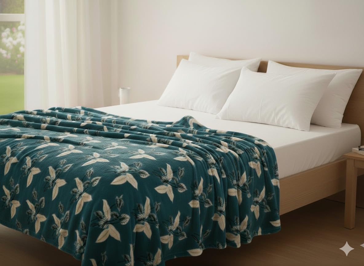 Florida Printed Flannel Blanket, 290 GSM Ultra-Soft All-Season AC Blanket (Double, Green) Kafalo