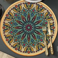 HomeCloud Round Printed Jute Placemat 20x20Cm | Heat-Resistant Table Mat with Anti-Skid Rubber Back | Decorative Dining, Centre & Coffee Table Mat (Multicolour, Pack of 6) Kafalo