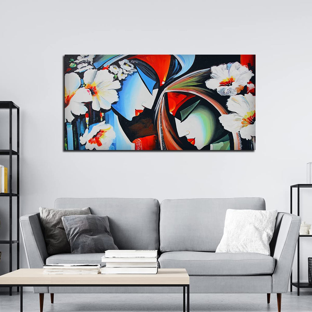 VIBECRAFTS Canvas Paintings for Living Room Drawing Room Canvas Wall Painting of Radha Krishna Abstract Pattern Fitted with Wooden Frame for Home|Office|Gift(PTVCH_2298NV)