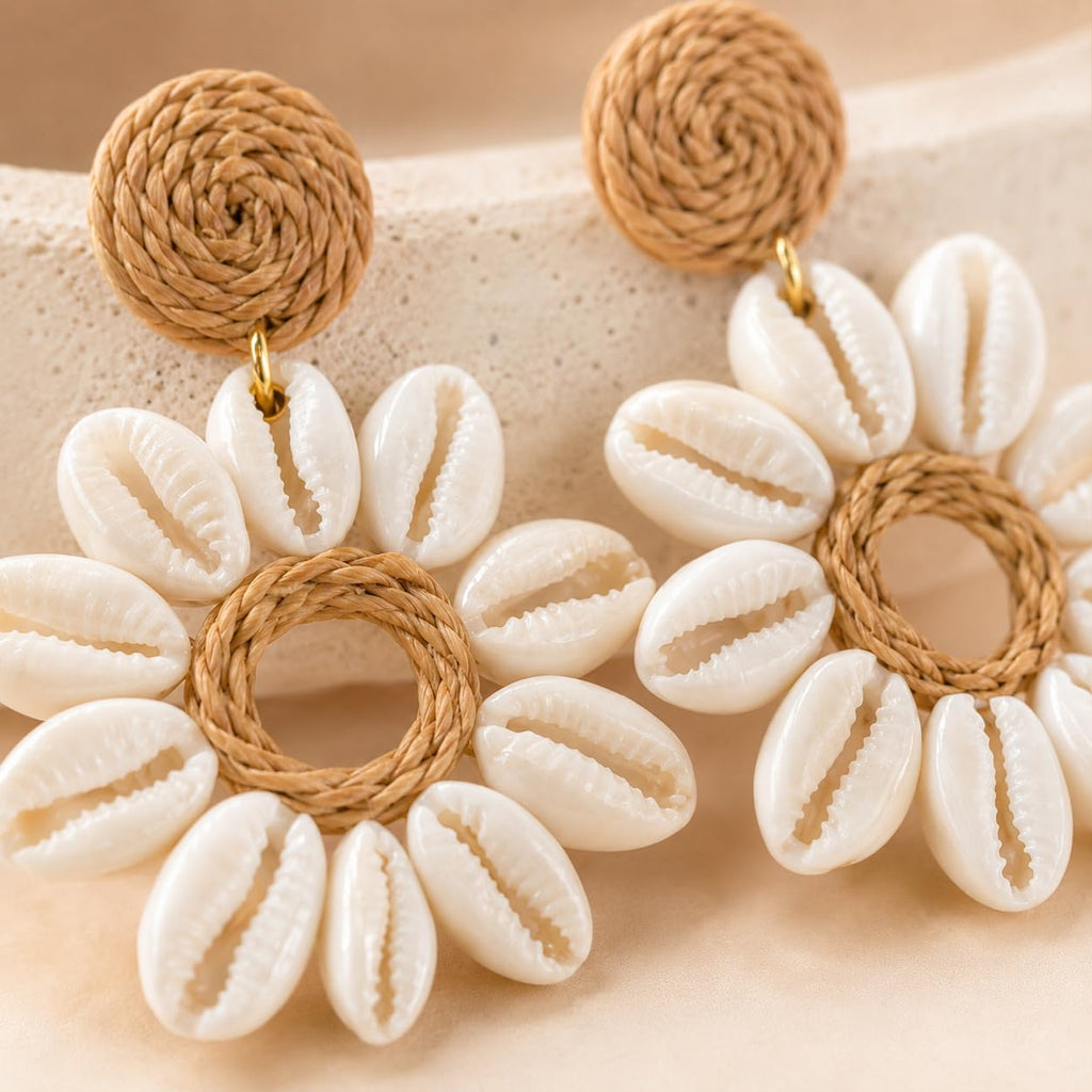 TR haute Boho Stud Cowrie Shell Floral Drop Earrings for Women and girl | Handmade Designer Party and office Wear Jewelry, office, daily style.