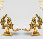 KridayKraft annapakshi deepam Set of 2 pca Metal Handmade with Curved Oil Lamp Antique Peacock Deepak for Home Decor Temple Puja Office Counter Diwali Decoration Festival Gift (Light)