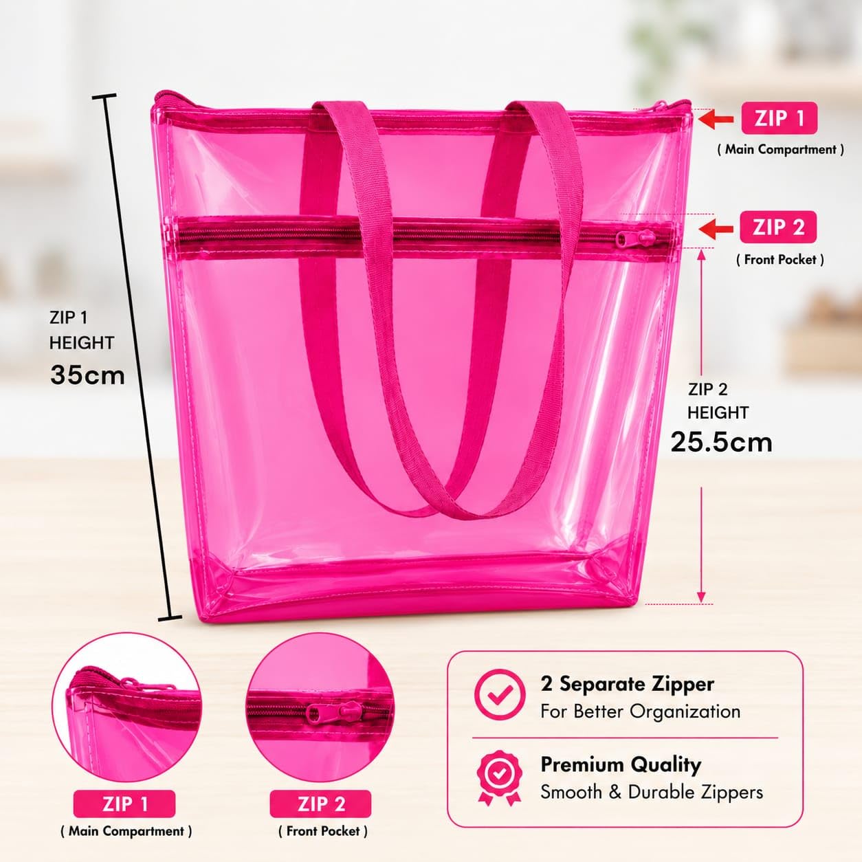 Clear PVC Tote Bag for Women|Transparent Waterproof Beach Bag with Zipper Closure|Large Reusable Shopping Tote Handbag |Stadium Approved Shoulder Bag|Lightweight Multipurpose (1pcs)
