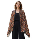 Alexvyan Satin Silk Summer Scarves 180 x 84 cm, Brown Paisley Theme with Stitched Border, Lightweight Fashion Scarf for Women Sun Protection Stole