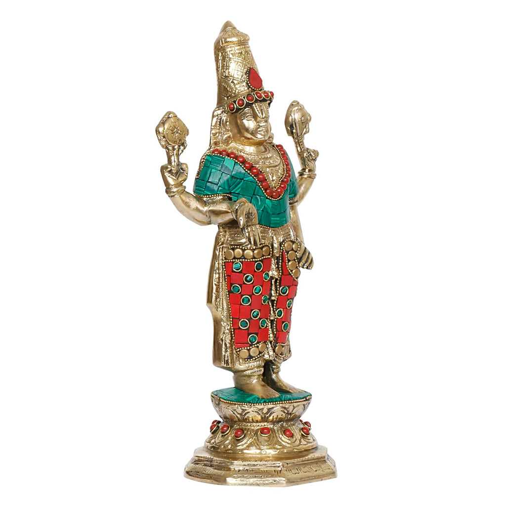 ARTVARKO Brass Tirupati Balaji Venkateshwara Idol Vishnu Chakra Namah Shankh Statue Murti Lord Srinivasa Pooja Vastu Religious Idol for Home Office Temple Decor Gift 11 Inch.