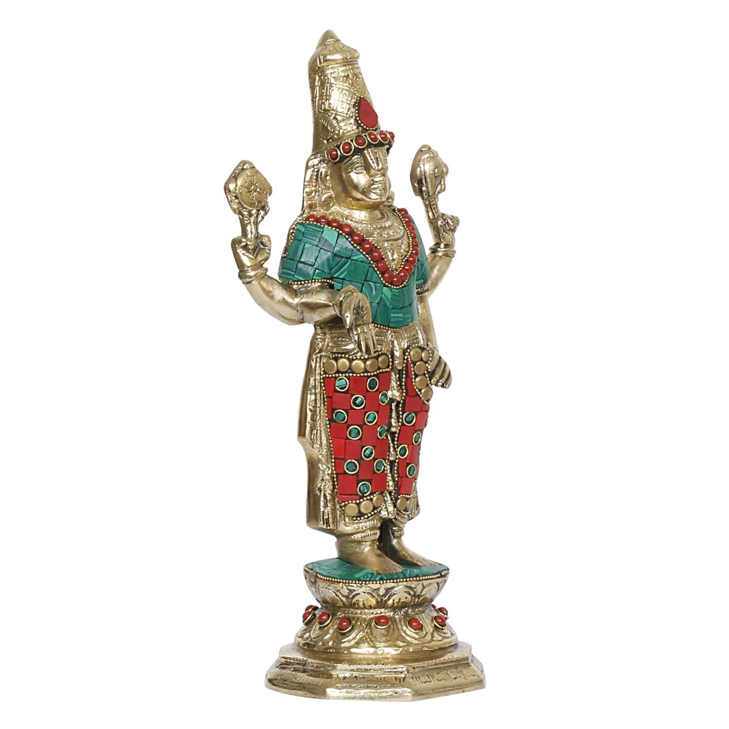 ARTVARKO Brass Tirupati Balaji Venkateshwara Idol Vishnu Chakra Namah Shankh Statue Murti Lord Srinivasa Pooja Vastu Religious Idol for Home Office Temple Decor Gift 11 Inch.