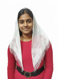 ELITE APRIL Triangle Church Prayer Veil, White, 48x34x25 Inches, Fringe Detail, Religious Head Scarf, Christian church scarf, Catholic mantilla for women.