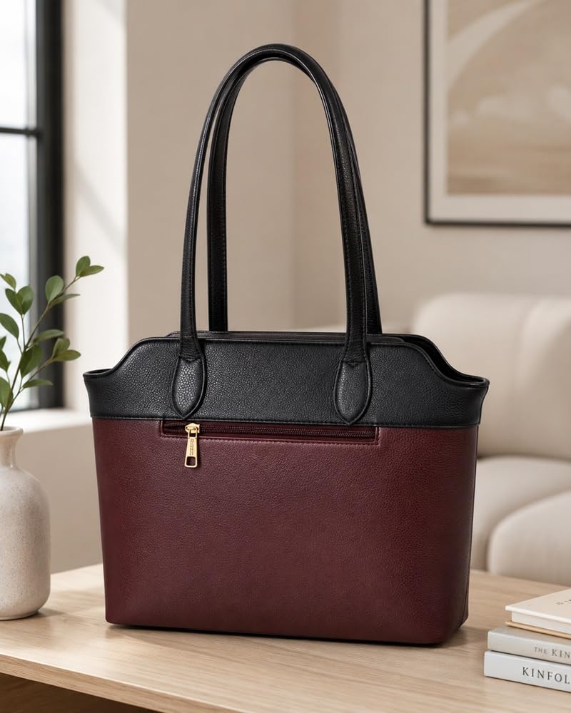 Fargo Aura Tote Bag for Women | Vegan Leather Handbag with 15-Inch Laptop Compartment, Smooth Zip | Stylish Office, College & Daily Use Tote | Made in India