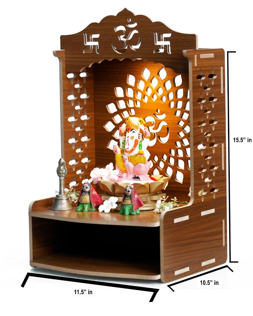 PIXELCRAFTS Folding Wooden wall Mounted Temple/mandir for Home and Office(Size – H 15.5X L 11.5 x W 10.5 inch) (Brown 3)