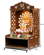 PIXELCRAFTS Wooden Temple Pooja Mandir Art and Craft Temple for Home Shop Office with LED SPOT Light. (Size – H 15.5X L 11.5 x W 10.5 inch)