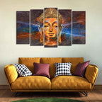 VIBECRAFTS Gautam Buddha Head Canvas Wall Painting Set of Five For Home|Office|Living Room|Gift (PTVC5Pcs2_6529)