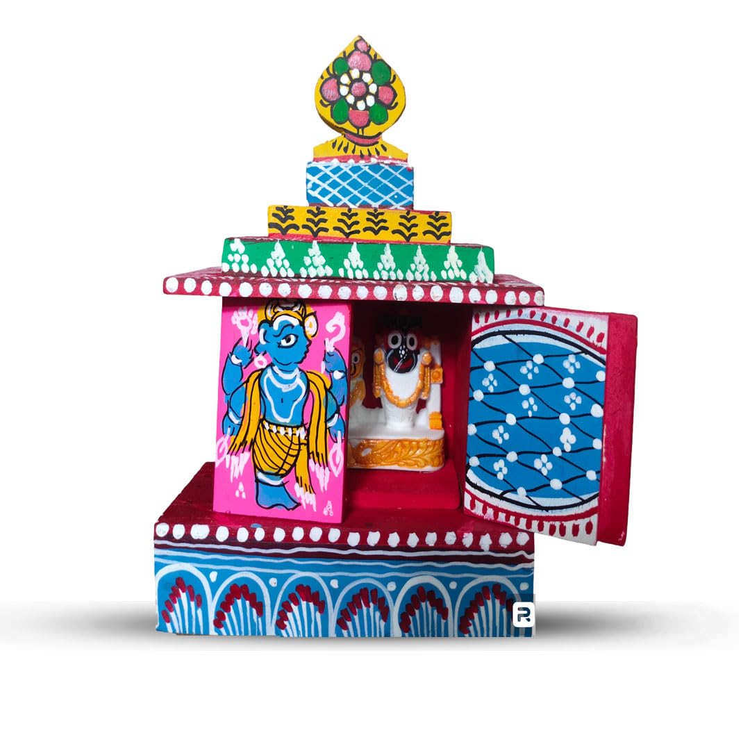 Neal Exclusive Wooden Jagannath Temple a Product of odisha Handicraft for Puja Home Décor and Gift 4.6 Wide x 7. 5 Height in inches Multicolour