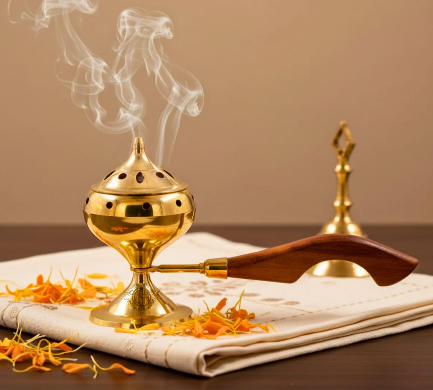 DSH Brass Loban Burner with Handle, Dhoop Dhuni Burner Sambrani Dhoop, Resin & Home Office Temple Prayer Butler,Gold,Standard(LBN-05 SML)(Round)