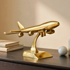 DSH Brass Jet Plane On Stand Table Top Decorative Showpiece for Home Decor & Office Table and Gifting. (Gold)